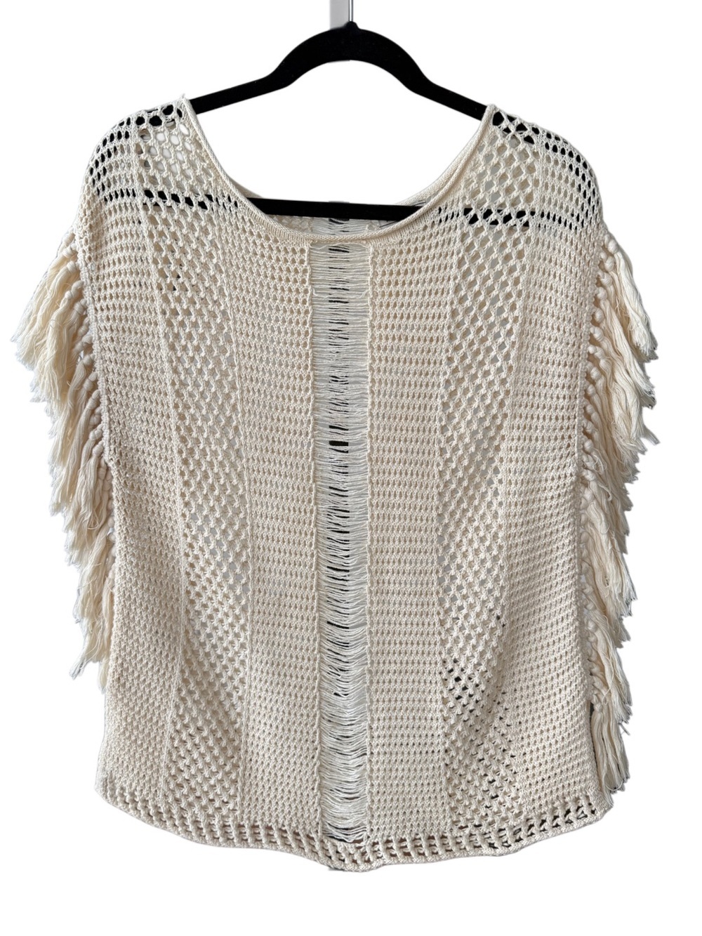 Lucky Brand Western Beach Festival Hippie Boho Tassel Cream Fringe Poncho Small